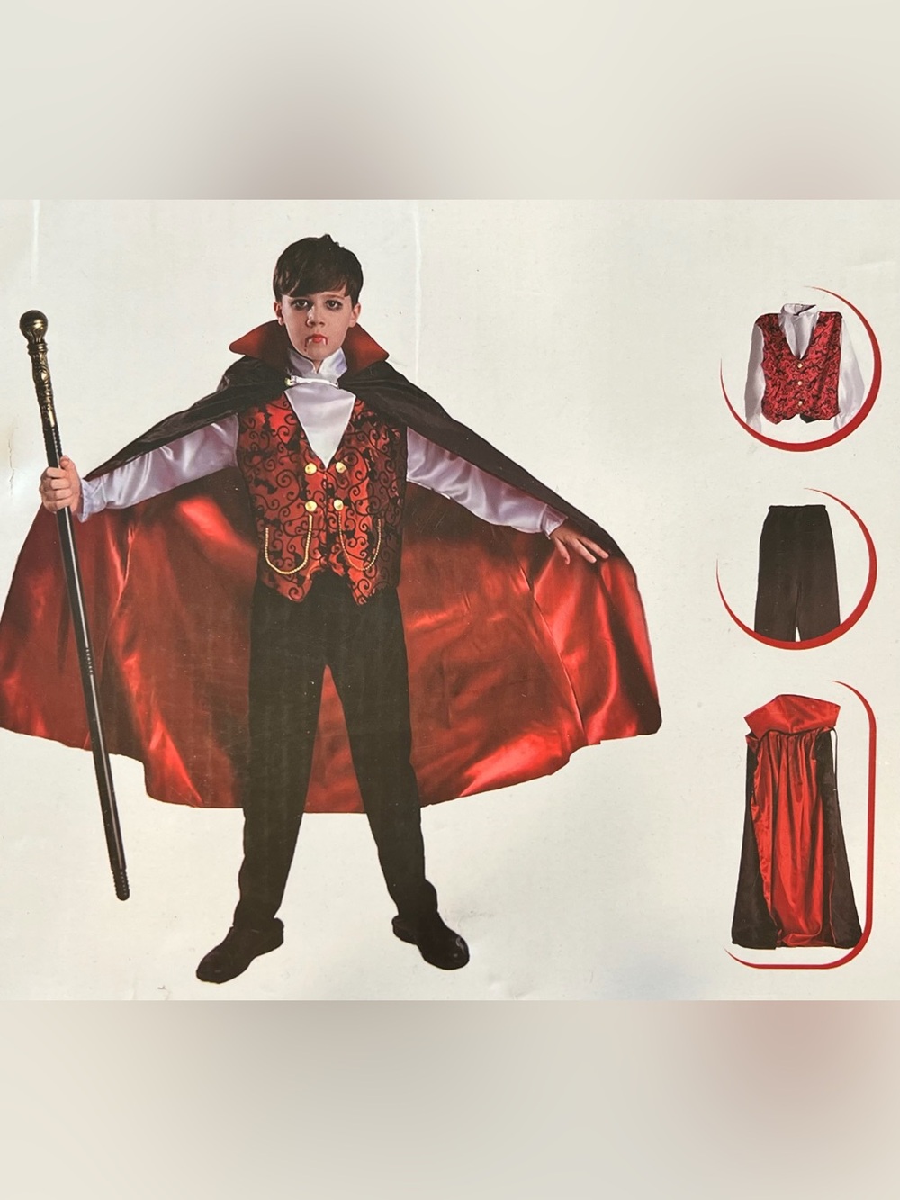 Kids Vampire Halloween Costume Child Unisex Medium Cape Shirt Vest Pants NWOT